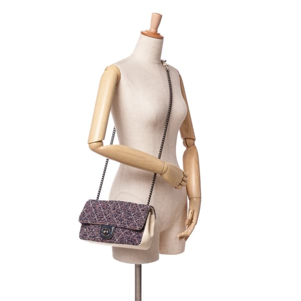 Pre-owned Chanel Medium Tweed Single Flap Blue