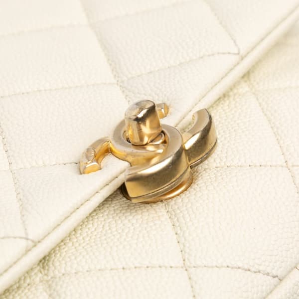 Pre-owned Chanel Small Quilted Caviar Chain Melody Flap White