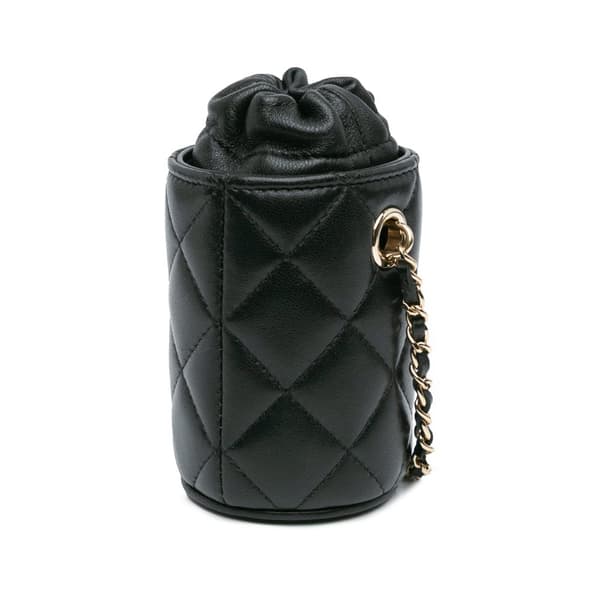 Pre-owned Chanel Micro Quilted Lambskin Drawstring Bucket Bag Black