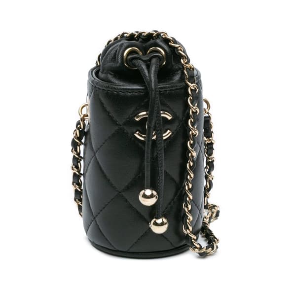 Pre-owned Chanel Micro Quilted Lambskin Drawstring Bucket Bag Black