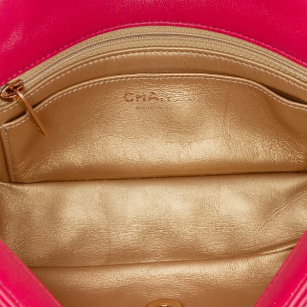 Pre-owned Chanel Mini Rectangular Lambskin Pearl Crush Flap Pink