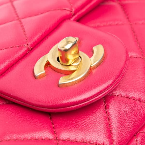 Pre-owned Chanel Mini Rectangular Lambskin Pearl Crush Flap Pink