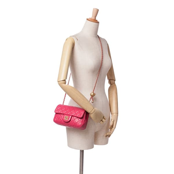 Pre-owned Chanel Mini Rectangular Lambskin Pearl Crush Flap Pink