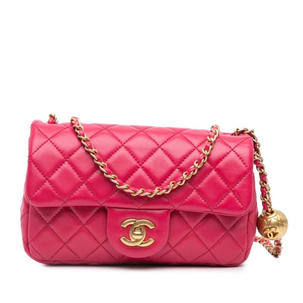 Pre-owned Chanel Mini Rectangular Lambskin Pearl Crush Flap Pink