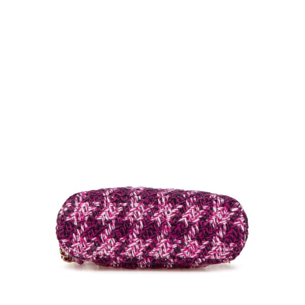 Pre-owned Chanel CC Tweed Houndstooth Clutch On Chain Pink