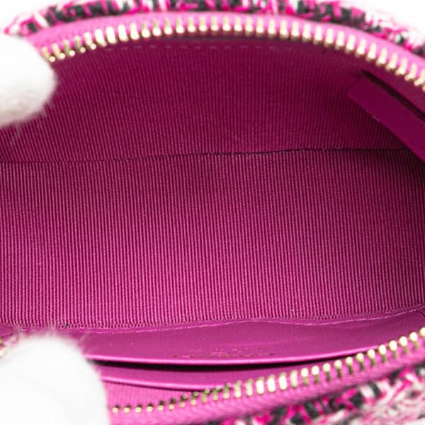 Pre-owned Chanel CC Tweed Houndstooth Clutch On Chain Pink