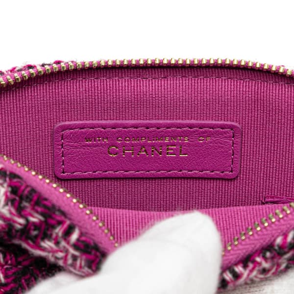 Pre-owned Chanel CC Tweed Houndstooth Clutch On Chain Pink