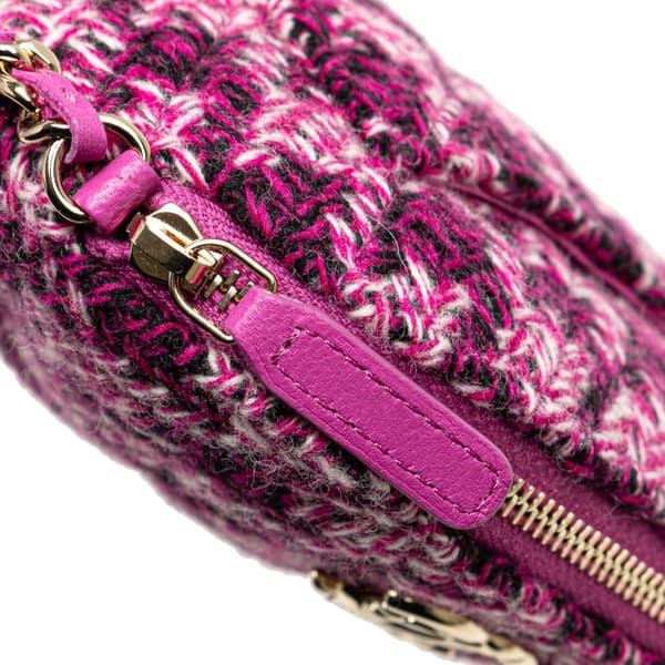 Pre-owned Chanel CC Tweed Houndstooth Clutch On Chain Pink
