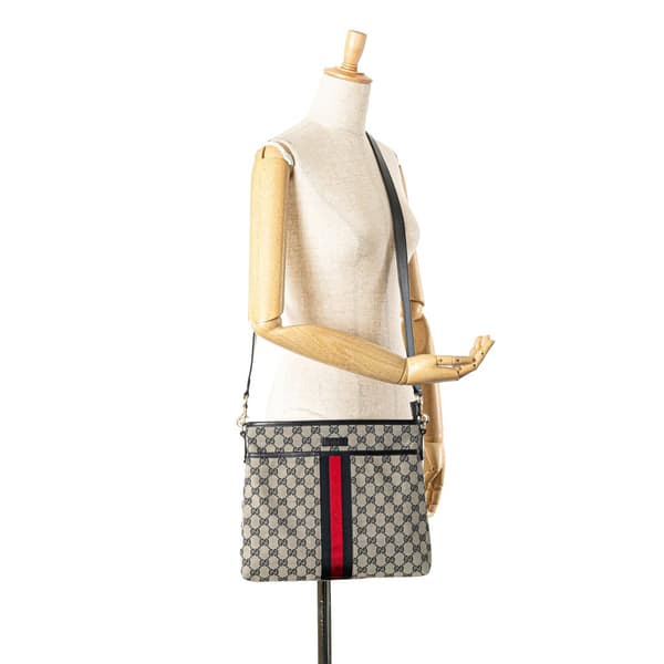 Pre-owned Gucci GG Canvas Web Crossbody Gray