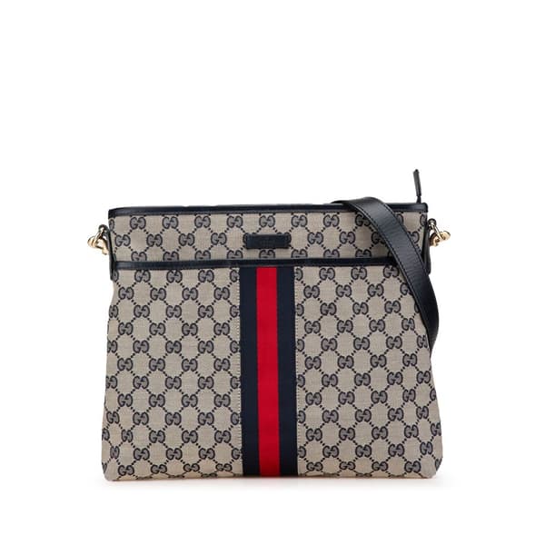Pre-owned Gucci GG Canvas Web Crossbody Gray