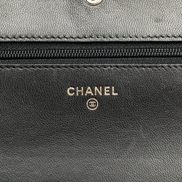 Pre-owned Chanel CC Studded Lambskin Wallet on Chain Black