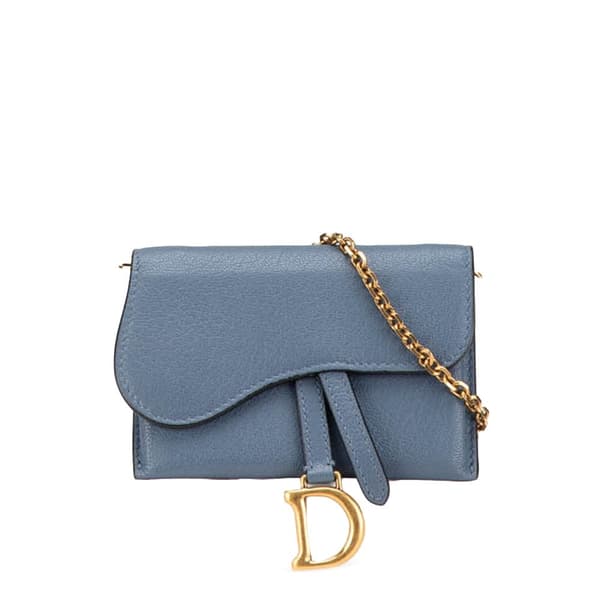 Pre-owned Dior Nano Goatskin Saddle Chain Pouch Blue