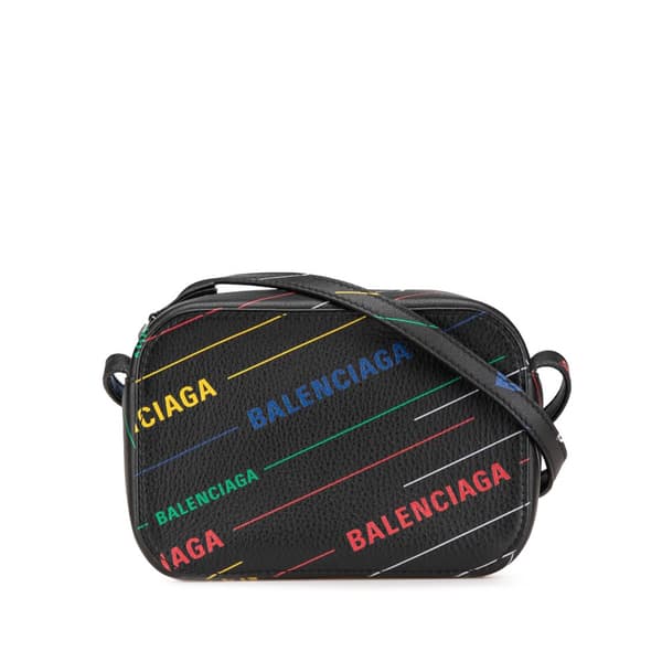 Pre-owned Balenciaga XS Leather Logo Print Everyday Camera Bag Black