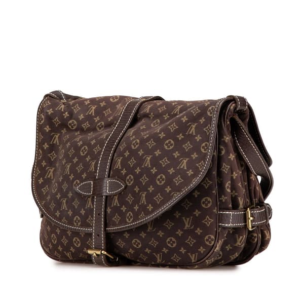 Pre-owned Louis Vuitton Monogram Mini Lin Saumur 30 Brown