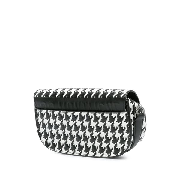 Pre-owned Dior Embossed Calfskin Houndstooth Bobby East West Crossbody Black