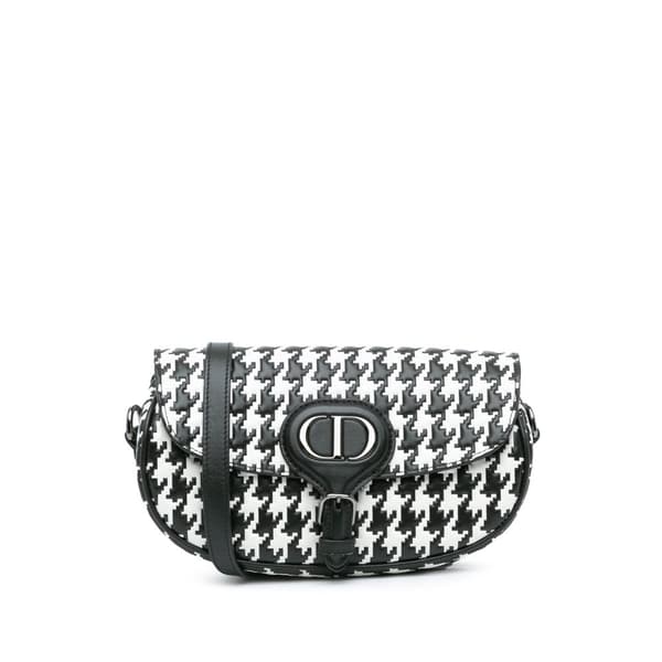 Pre-owned Dior Embossed Calfskin Houndstooth Bobby East West Crossbody Black