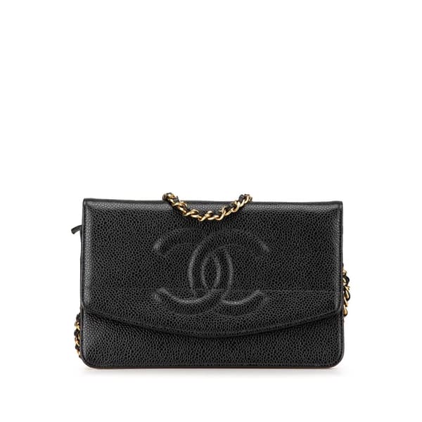 Pre-owned Chanel CC Caviar Wallet on Chain Black