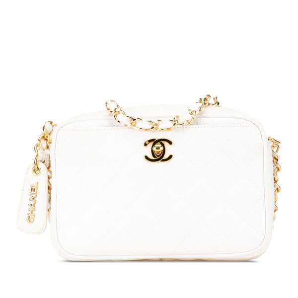 Pre-owned Chanel Quilted Caviar CC Camera Bag White