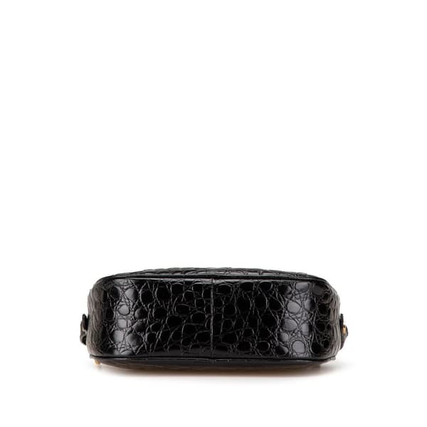Pre-owned Ferragamo Croc Embossed Leather Vara Crossbody Black