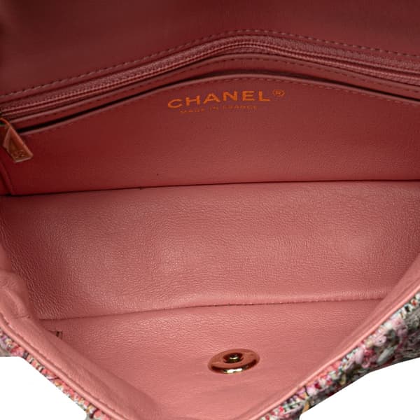 Pre-owned Chanel Mini Rectangular Classic Tweed Braid Flap Pink