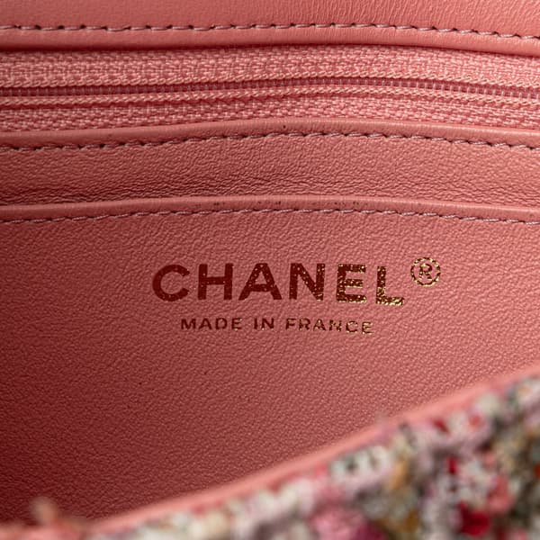 Pre-owned Chanel Mini Rectangular Classic Tweed Braid Flap Pink