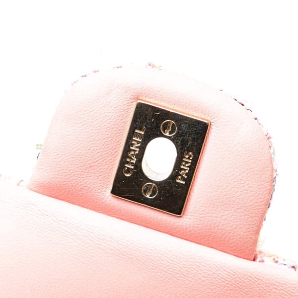 Pre-owned Chanel Mini Rectangular Classic Tweed Braid Flap Pink