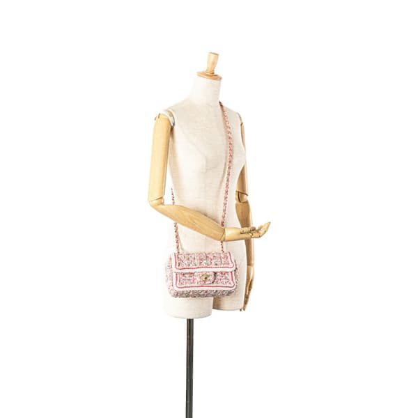 Pre-owned Chanel Mini Rectangular Classic Tweed Braid Flap Pink