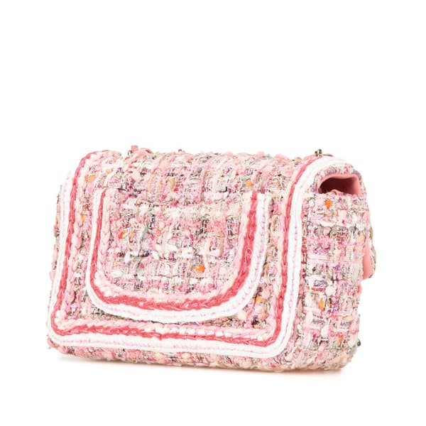 Pre-owned Chanel Mini Rectangular Classic Tweed Braid Flap Pink
