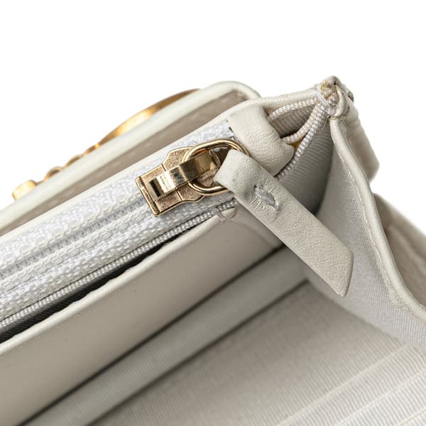 Pre-owned Chanel Calfskin Enchained Flap Wallet on Chain White
