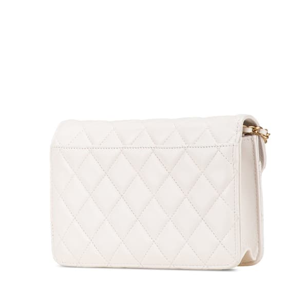 Pre-owned Chanel Calfskin Enchained Flap Wallet on Chain White
