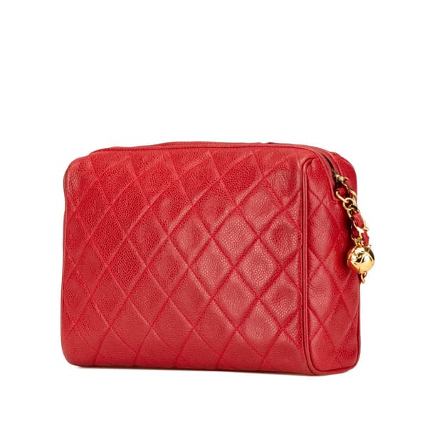 Pre-owned Chanel CC Quilted Caviar Chain Camera Bag Red