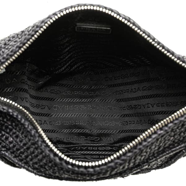Pre-owned Prada Raffia Effect Crochet Triangle Crossbody Black