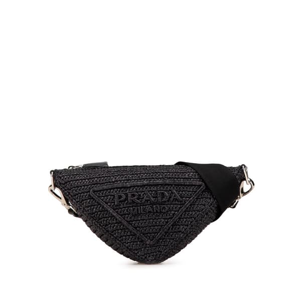 Pre-owned Prada Raffia Effect Crochet Triangle Crossbody Black