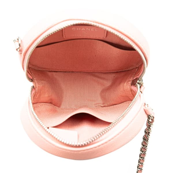 Pre-owned Chanel Caviar Striped CC Filigree Round Crossbody Pink