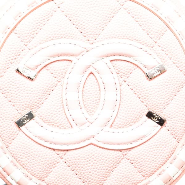 Pre-owned Chanel Caviar Striped CC Filigree Round Crossbody Pink