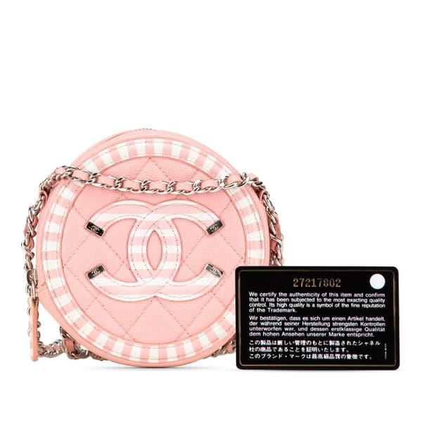 Pre-owned Chanel Caviar Striped CC Filigree Round Crossbody Pink