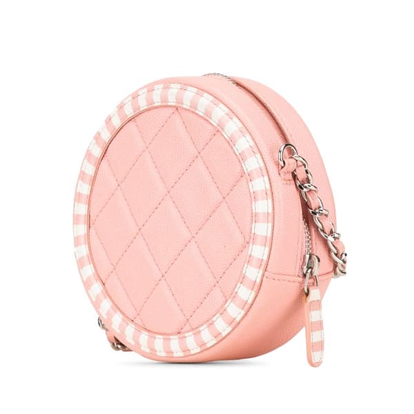 Pre-owned Chanel Caviar Striped CC Filigree Round Crossbody Pink
