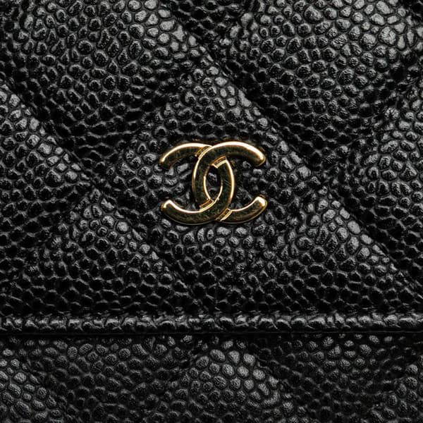 Pre-owned Chanel CC Quilted Caviar Wallet on Chain Black