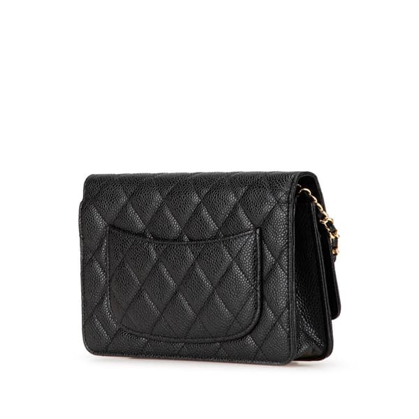 Pre-owned Chanel CC Quilted Caviar Wallet on Chain Black
