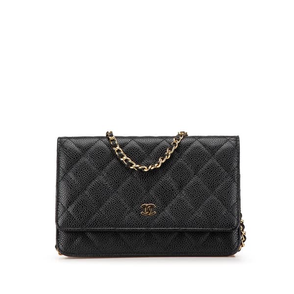 Pre-owned Chanel CC Quilted Caviar Wallet on Chain Black