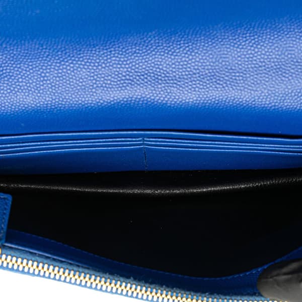 Pre-owned Saint Laurent Grain De Poudre Matelasse Chevron Monogram Chain Wallet Blue