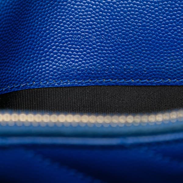 Pre-owned Saint Laurent Grain De Poudre Matelasse Chevron Monogram Chain Wallet Blue