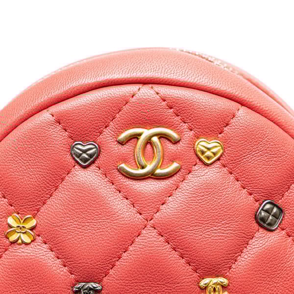 Pre-owned Chanel Quilted Lambskin Lucky Charms Round Clutch with Chain Pink