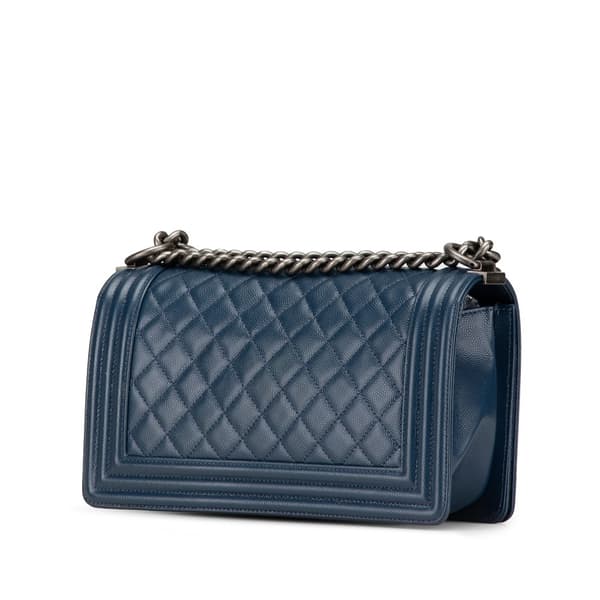 Pre-owned Chanel Old Medium Quilted Caviar Boy Flap Blue