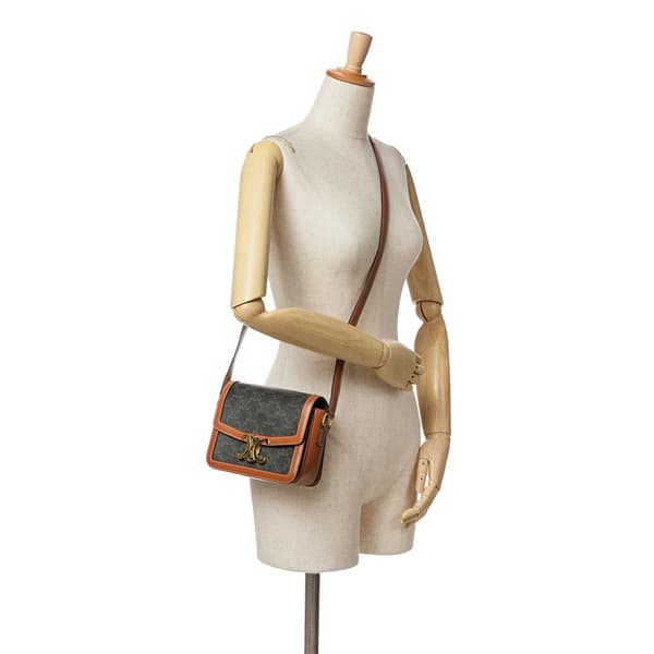 Pre-owned Celine Teen Coated Canvas Triomphe Crossbody Brown