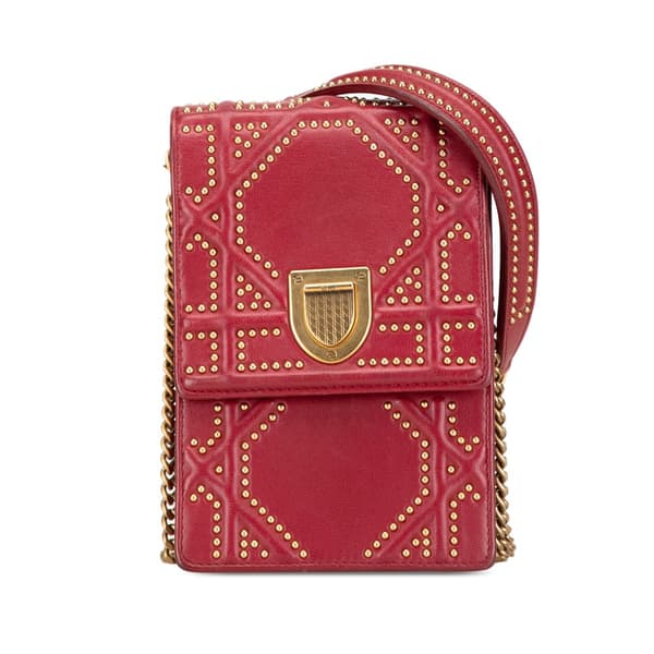 Pre-owned Dior Studded Lambskin Vertical Diorama Bag Red