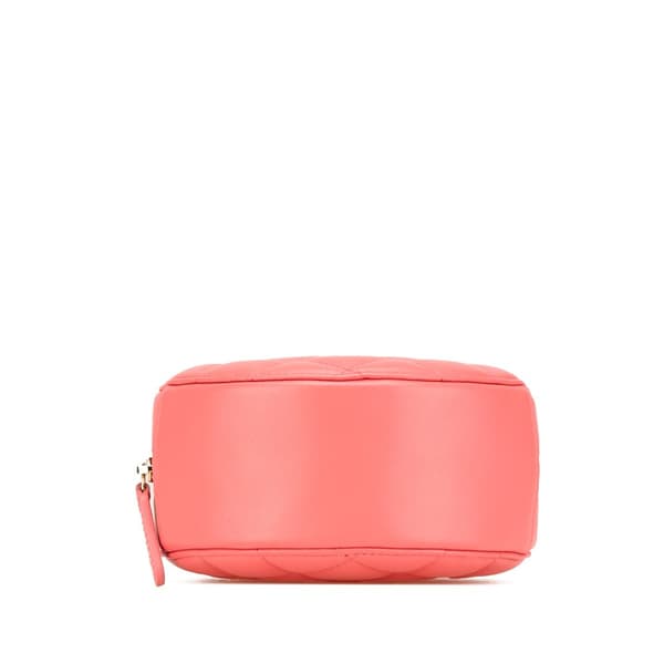 Pre-owned Chanel CC Quilted Lambskin Pearl Crush Round Clutch with Chain Pink
