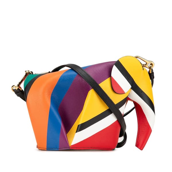 Pre-owned LOEWE Mini Leather Striped Elephant Crossbody Red