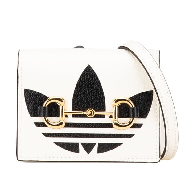 Pre-owned Gucci Adidas Leather Horsebit Wallet on Strap White