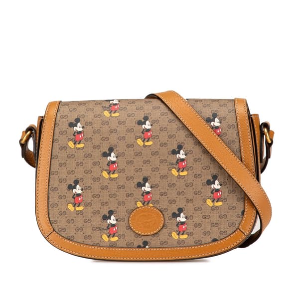 Pre-owned Gucci x Disney Micro GG Supreme Mickey Mouse Flap Crossbody Brown